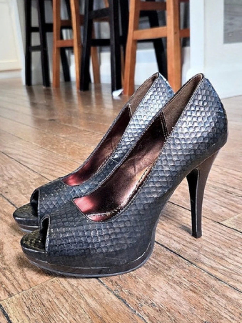 Rampage Peep Toe Platform Heels in Bronze Black Wmns 7.5